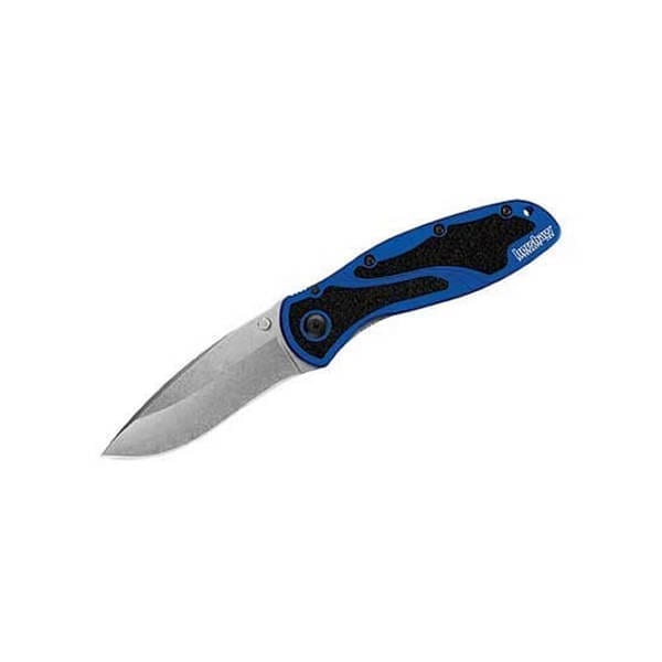 Kershaw Blur Navy Blue Stonewashed Assisted Folding Knife, 3.4", Plain Edge