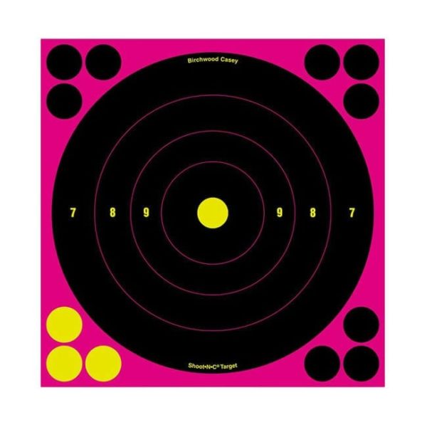 Birchwood Casey Shoot-N-C 8" Pink  Bullseye Target, 6 Pack