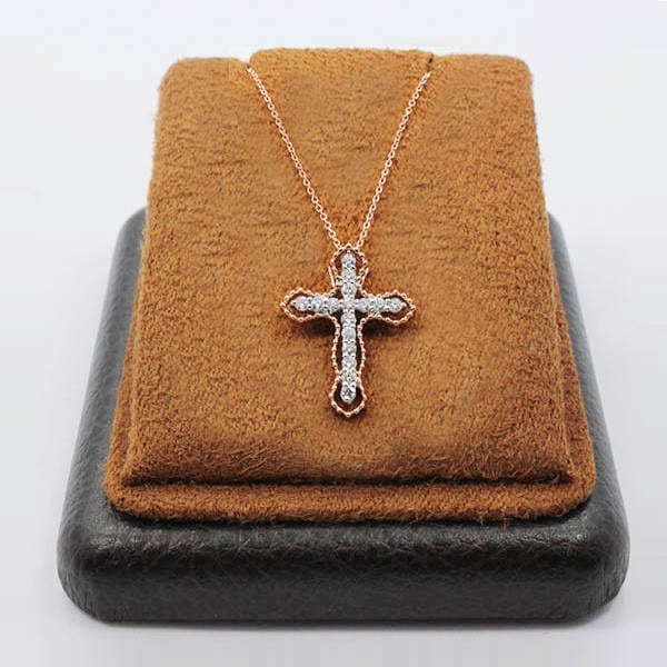 Diamond Cross Pendant Necklace 0.30 Carats