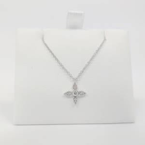 14k White Gold Diamond Flower Cross Necklace Jewelry