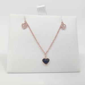 14k Rose Gold Three Heart Diamond Necklace Jewelry