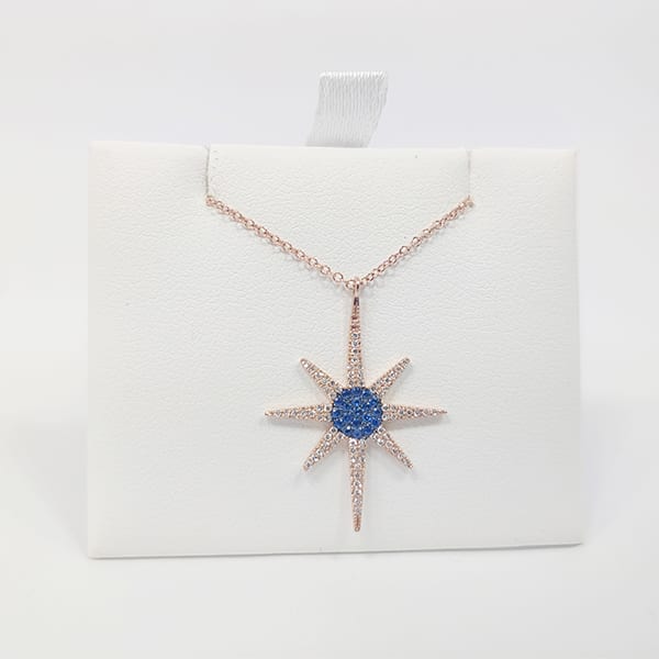 Sapphire Starburst Rose Gold 8 Point Star Necklace Jewelry