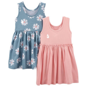 Preserve Simple Joys by Carter’s Girl’s Sleeveless Dress – Dusty Blue Floral or Pink Clothing