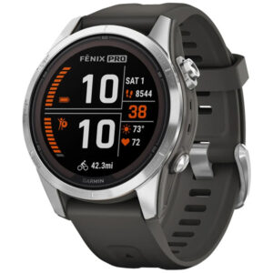 Garmin fēnix 7S Pro Solar Edition Silver Watch with Graphite Band, 42mm