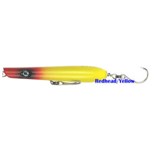 247 Lures Sea Special Flat-Bottom Pencil Popper Fishing Lure, 7" - Redhead/Yellow