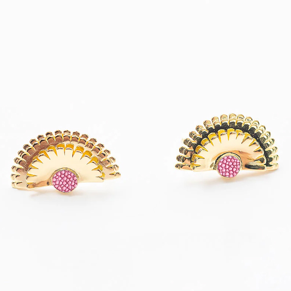 Teal Heron Tallulah Earings Pink Stingray Gold 1 Teal Heron TALLULAH EARINGS Pink Stingray Gold
