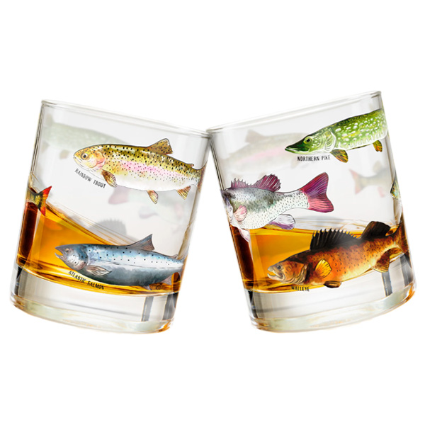 Greenline Goods Freshwater And Saltwater Whiskey Glass Set 1 Greenline Goods Freshwater and Saltwater Whiskey Glass Set